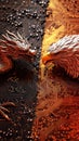 A dragon and eagle confront each other over a circuit board, symbolizing the intense tech war Royalty Free Stock Photo