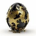 Dragon Egg Isolated, Black and Gold Scaled Fantasy Eggs, Dinosaur Fossil, Dragon Egg Generative AI Illustration