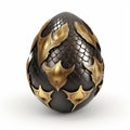 Dragon Egg Isolated, Black and Gold Scaled Fantasy Eggs, Dinosaur Fossil, Dragon Egg Generative AI Illustration