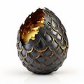 Dragon Egg Isolated, Black and Gold Scaled Fantasy Eggs, Dinosaur Fossil, Dragon Egg Generative AI Illustration