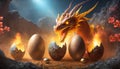 dragon eggs with a dragon coming out of them Royalty Free Stock Photo