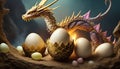 dragon eggs with a dragon coming out of them Royalty Free Stock Photo