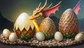 dragon eggs with a dragon coming out of them Royalty Free Stock Photo