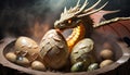 dragon eggs with a dragon coming out of them Royalty Free Stock Photo