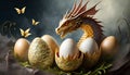 dragon eggs with a dragon coming out of them Royalty Free Stock Photo