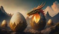 dragon eggs with a dragon coming out of them Royalty Free Stock Photo