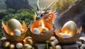 dragon eggs with a dragon coming out of them Royalty Free Stock Photo