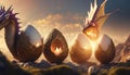 dragon eggs with a dragon coming out of them Royalty Free Stock Photo