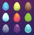 Dragon eggs. Magic fantasy colored items for games fairytale vector round eggs