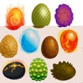 Dragon eggs vector cartoon egg-shell and colorful egg-shaped easter symbol illustration set of fantasy dinosaur egghead Royalty Free Stock Photo