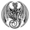 Dragon Engraved Etching Woodcut Style Royalty Free Stock Photo