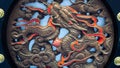 Dragon engraving at the base of a giant paper lantern in Kaminarimon - thunder gate of Sensoji temple in Asakusa Royalty Free Stock Photo