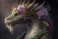 Dragon face floral head decor tradition Chinese Asian animal Generative AI