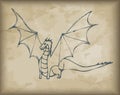 A dragon, a fantastic creature. Hand-drawn vector illustration.
