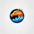 Dragon with fire mascot colorful logo vector blue orange