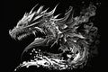 Dragon with floral ornament on a black background