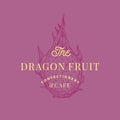 Dragon Fruit Cafe Abstract Vector Sign, Symbol or Logo Template. Hand Drawn Sketch Dragonfruit with Retro Typography