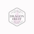 Dragon Fruit Frame Badge or Logo Template. Hand Drawn Exotic Dragonfruit Sketch with Retro Typography and Borders