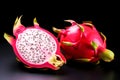 Dragon fruit isolated on black background with reflection