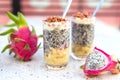 Dragon fruit juice smoothies with nuts and banana cocktail