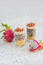 Dragon fruit juice smoothies with nuts and banana cocktail Royalty Free Stock Photo
