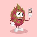 Dragon fruit mascot and background with selfie pose Royalty Free Stock Photo