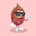 Dragon fruit mascot and background thumb pose Royalty Free Stock Photo