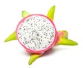 dragon fruit or pitahaya fresh and juicy with perfect green leaves