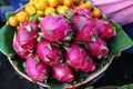 Dragon fruit or pitaya in the basket on fruit mark Royalty Free Stock Photo