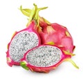 Dragon fruit or pitaya with cut on white Royalty Free Stock Photo