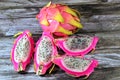 Dragon fruit, pitaya, pitahaya, fruit of the genus Selenicereus (formerly Hylocereus), both in the family Cactaceae,
