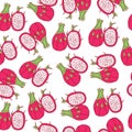 Dragon fruit seamless pattern. Raster graphic art background wit