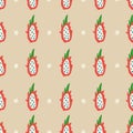 Dragon fruit vector seamless pattern. Tropical doodle background with hand drawn exotic plant. Slice of pitaya wallpaper, textile Royalty Free Stock Photo