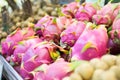 Dragon fruits on shelf at supermarket