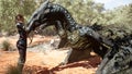 The dragon and the girl met in the middle of the desert after a long separation. The girl was created using 3D computer