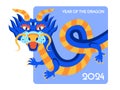 Dragon greeting card template in flat style. Happy Chinese New Year 2024. Traditional Asian holiday lunar calendar. Royalty Free Stock Photo