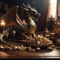 A dragon guarding a treasure hoard