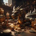 A dragon guarding a treasure hoard