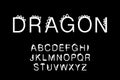 Dragon hand drawn type font in cartoon comic style sharp back elements dinosaur