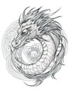 dragon head, black white outline for coloring book page, AI generative coloring card
