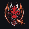 Dragon head breathing fire vector art. Logo design. Isolated monster for team mascot
