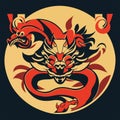 Dragon head. Chinese zodiac symbol. Vector illustration in retro style. AI generated