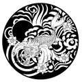 Dragon head and koi carp fish in circle design for tattoo Royalty Free Stock Photo