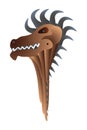 Dragon Head with Spikes in realistic style. Wooden sculpture. Viking drakkar. Norway long boat. Royalty Free Stock Photo