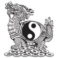 Dragon-headed Turtle and Yin Yang symbol Royalty Free Stock Photo