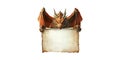 Dragon Holding Blank Scroll. Fantasy Creature With Medieval Parchment For Custom Text Isolated On Transparent Background Royalty Free Stock Photo