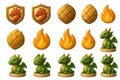 Dragon icons and eggs with fire elements Royalty Free Stock Photo