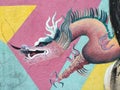 Dragon illustration graffiti wall