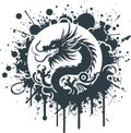 dragon inside a circle formed from splashes of blots in a vector abstract drawing Royalty Free Stock Photo