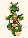 dragon of Japanese Culture Eating Ramen Noodle Royalty Free Stock Photo